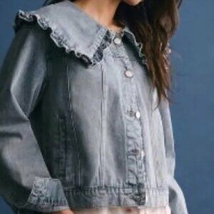 ANTHROPOLOGIE MABLE PETER PAN COLLAR OVERSIZED DENIM JACKET SMALL
